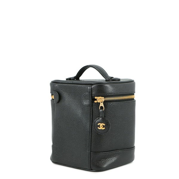 シャネル バニティバッグ ココマーク キャビアスキン 縦型 A01998 CHANEL 化粧ポーチ コスメポーチ 黒