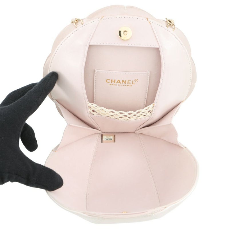シャネル チェーンポシェット カメリア ココマーク サテン ラムスキン CHANEL ハンドバッグ