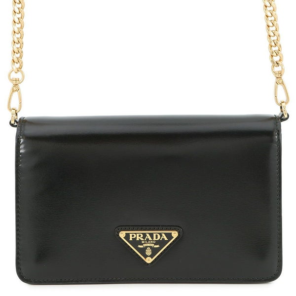 プラダ チェーンショルダーバッグ トライアングルロゴ レザー 1BD350 PRADA バッグ 黒