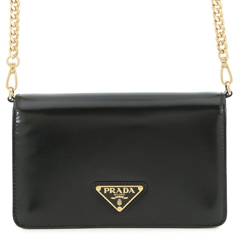 プラダ チェーンショルダーバッグ トライアングルロゴ レザー 1BD350 PRADA バッグ 黒