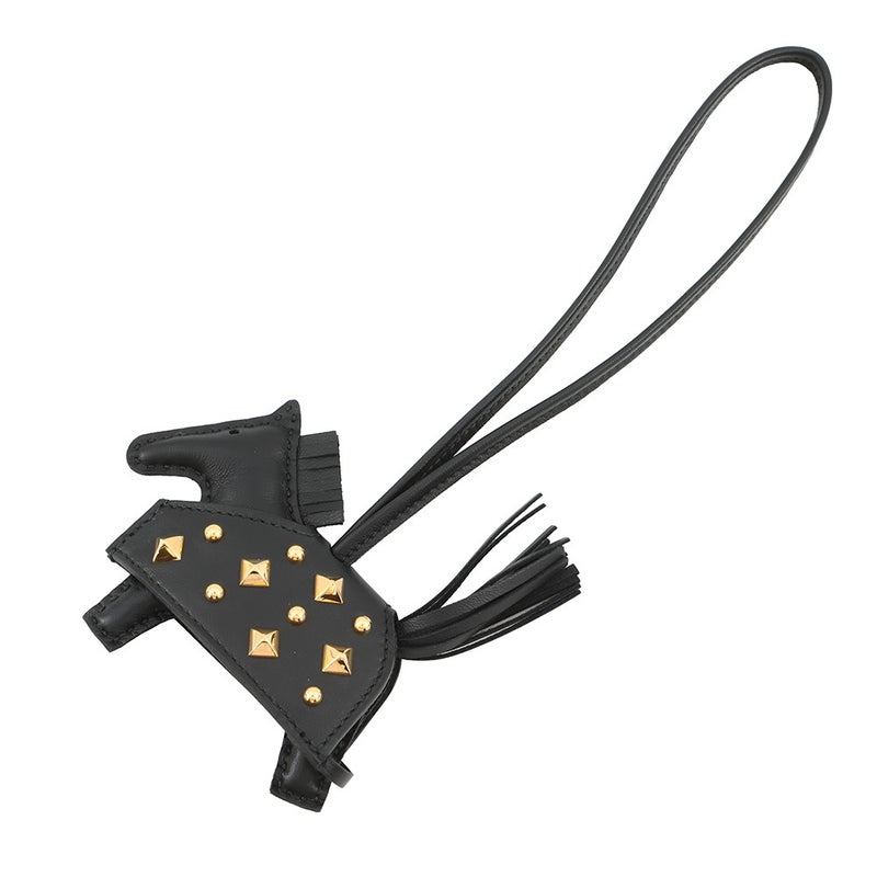 エルメス バッグチャーム ロデオPM ロベオ ロック ブラック/ゴールド金具 ラムスキン HERMES チャーム 黒