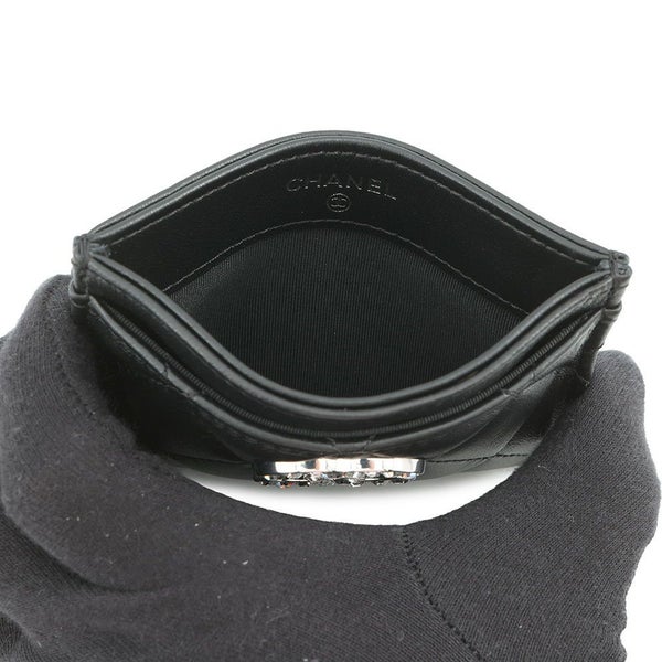 シャネル カードケース マトラッセ ココマーク ラインストーン ラムスキン AP3990 CHANEL 定期入れ 名刺入れ パスケース 黒