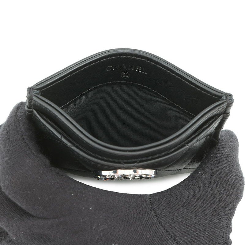 シャネル カードケース マトラッセ ココマーク ラインストーン ラムスキン AP3990 CHANEL 定期入れ 名刺入れ パスケース 黒