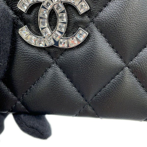 シャネル カードケース マトラッセ ココマーク ラインストーン ラムスキン AP3990 CHANEL 定期入れ 名刺入れ パスケース 黒