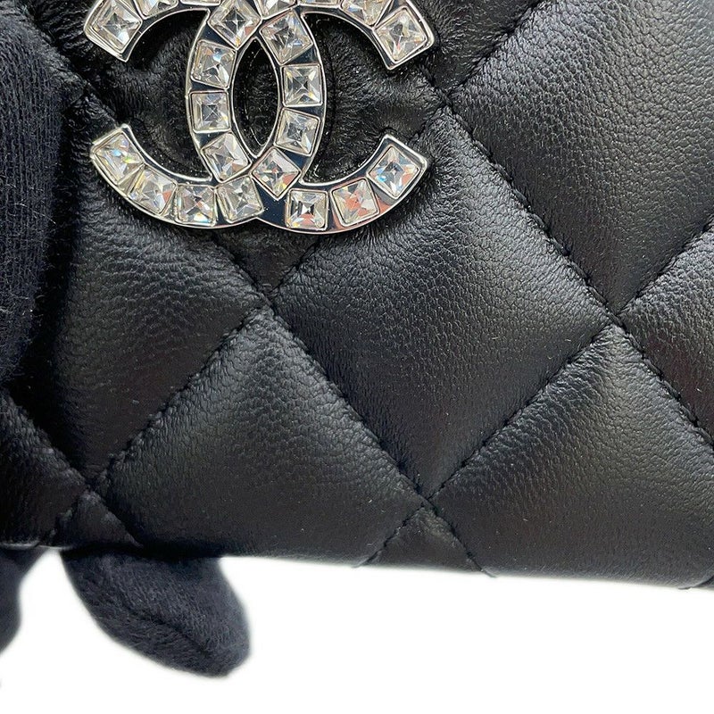 シャネル カードケース マトラッセ ココマーク ラインストーン ラムスキン AP3990 CHANEL 定期入れ 名刺入れ パスケース 黒