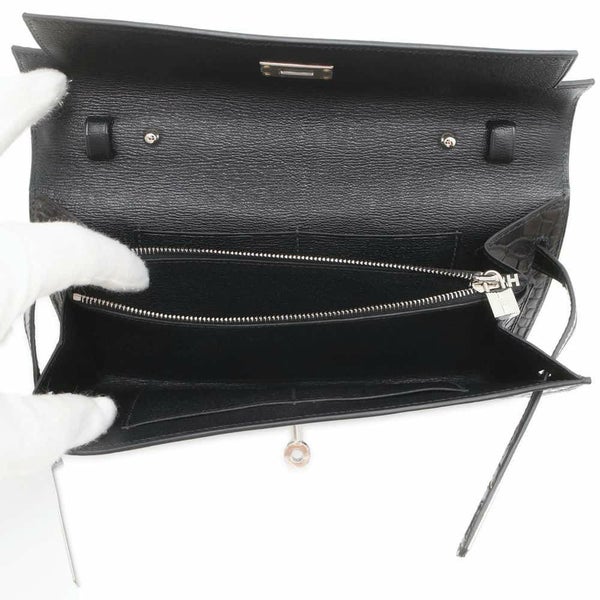 エルメス ケリーウォレット ロング トゥーゴー ブラック/シルバー金具 アリゲーターマット B刻印 HERMES 黒