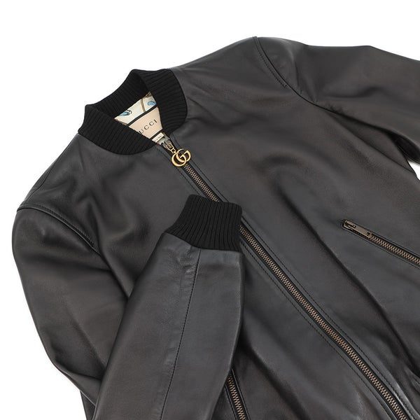グッチ ジャケット レザー ブルゾン レディースサイズ36 GUCCI アウター 黒