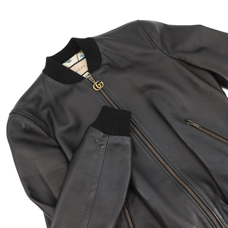 グッチ ジャケット レザー ブルゾン レディースサイズ36 GUCCI アウター 黒