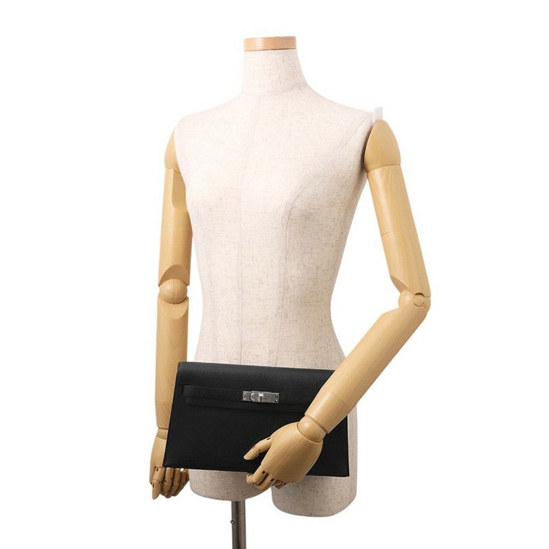 エルメス クラッチバッグ ケリーエラン ブラック/シルバー金具 シェ―ブルシャムキラ W刻印 2wayショルダー 黒