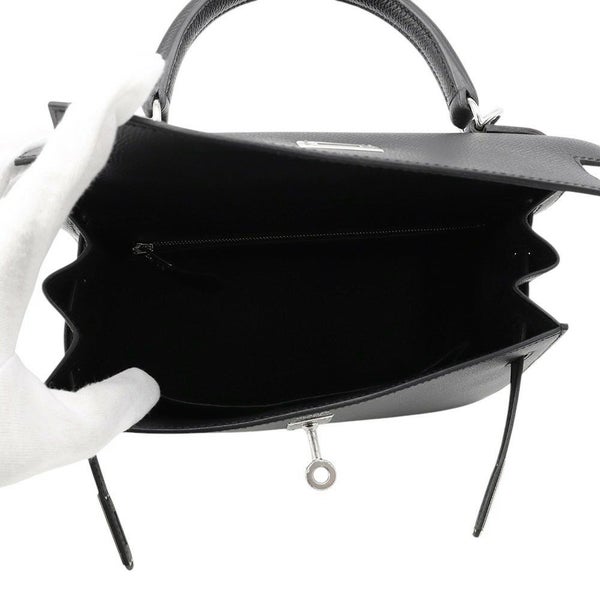 エルメス ハンドバッグ ケリー25 外縫い ブラック/シルバー金具 エプソン W刻印 2wayショルダー 黒