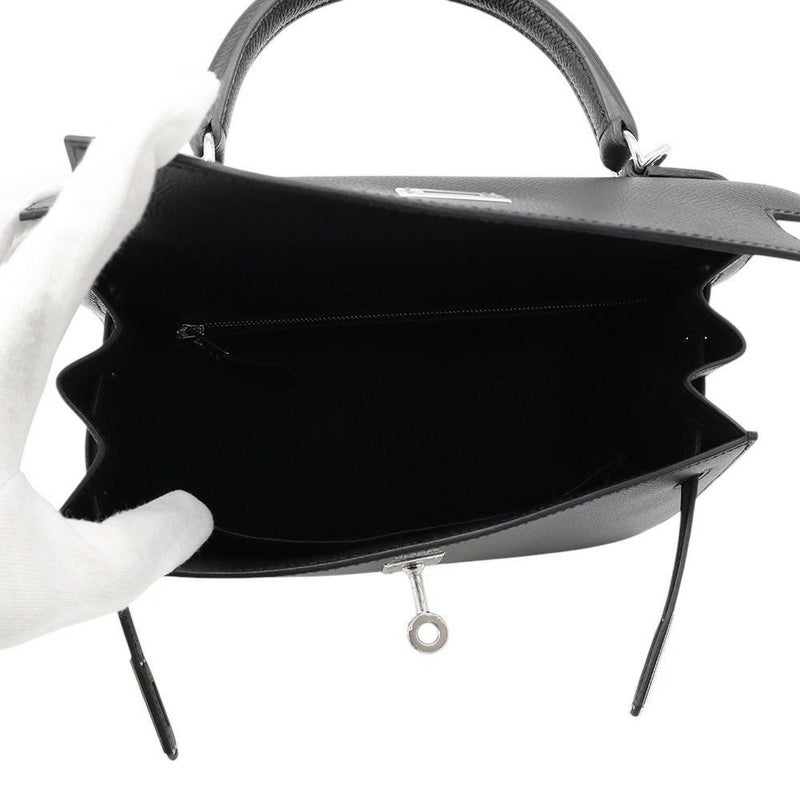 エルメス ハンドバッグ ケリー25 外縫い ブラック/シルバー金具 エプソン W刻印 2wayショルダー 黒