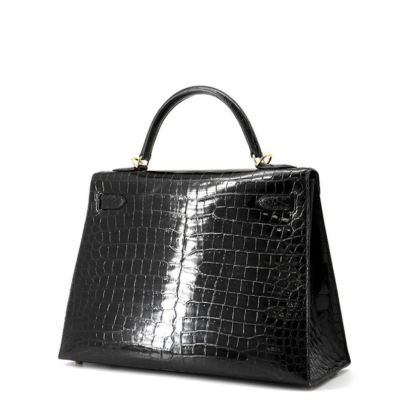 エルメス ハンドバッグ ケリー32 外縫い ブラック/ゴールド金具 ポロサスシャイン □E刻印 2wayショルダー 黒