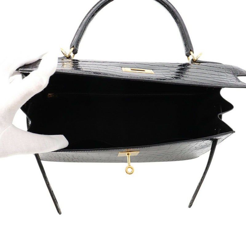 エルメス ハンドバッグ ケリー32 外縫い ブラック/ゴールド金具 ポロサスシャイン □E刻印 2wayショルダー 黒