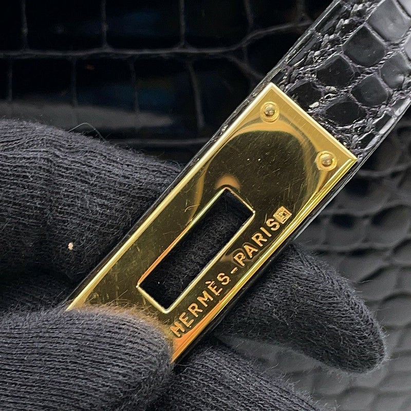 エルメス ハンドバッグ ケリー32 外縫い ブラック/ゴールド金具 ポロサスシャイン □E刻印 2wayショルダー 黒