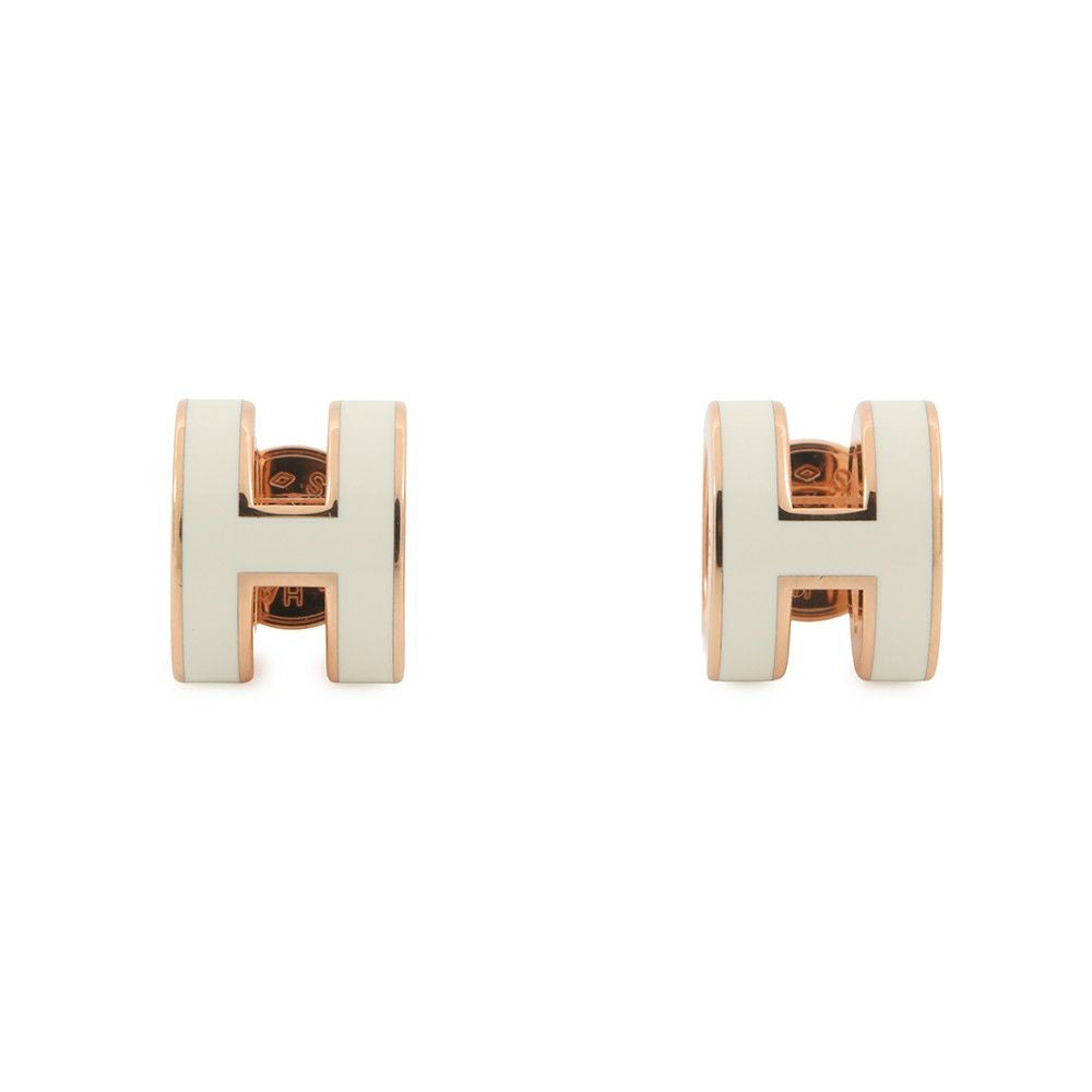 エルメス ピアス ポップアッシュ ホワイト/ピンクゴールド金具 H