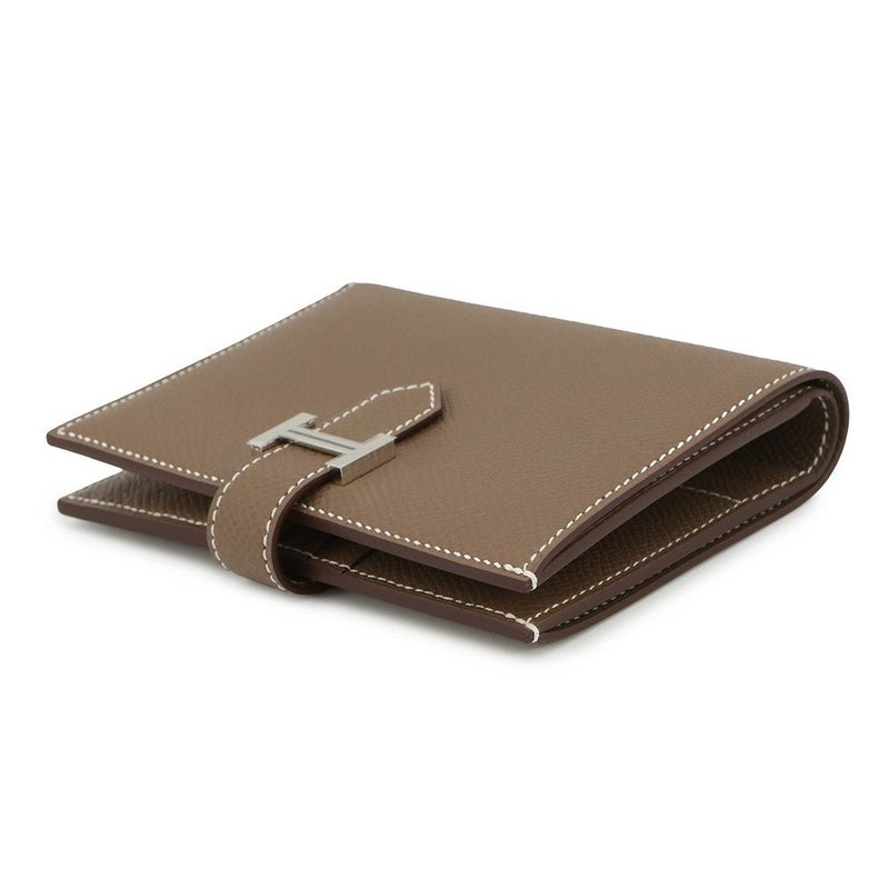 エルメス 二つ折り財布 ベアンコンパクト エトゥープ/シルバー金具 エプソン K刻印