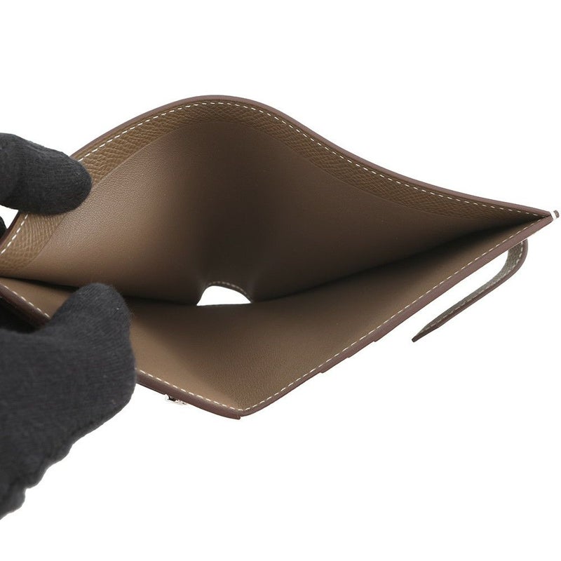 エルメス 二つ折り財布 ベアンコンパクト エトゥープ/シルバー金具 エプソン K刻印