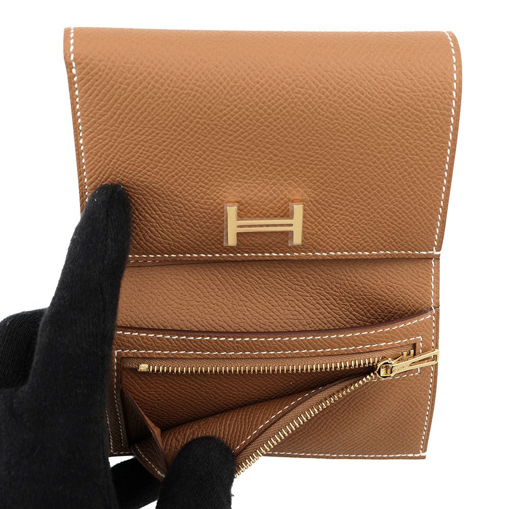 エルメス 三つ折り財布 ベアン コンビネ ヴェールフォンセ/ゴールド金具 エプソン K刻印 財布 エルメス ベアン コンビネ ヴェールフォンセ ヴォーエプソン