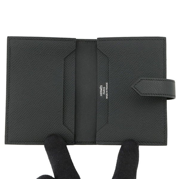 エルメス カードケース ベアン ミニ ブラック/シルバー金具 エプソンK刻印 HERMES 名刺入れ 黒