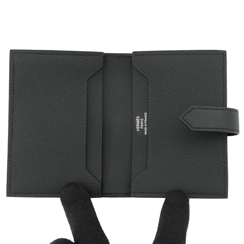 エルメス カードケース ベアン ミニ ブラック/シルバー金具 エプソンK刻印 HERMES 名刺入れ 黒