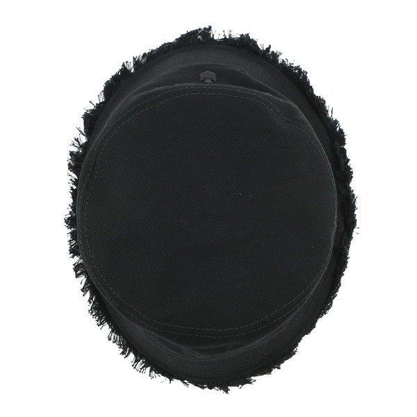 プラダ ハット ドリル ロゴ フリンジ コットン  サイズS PRADA 帽子 バケットハット 黒