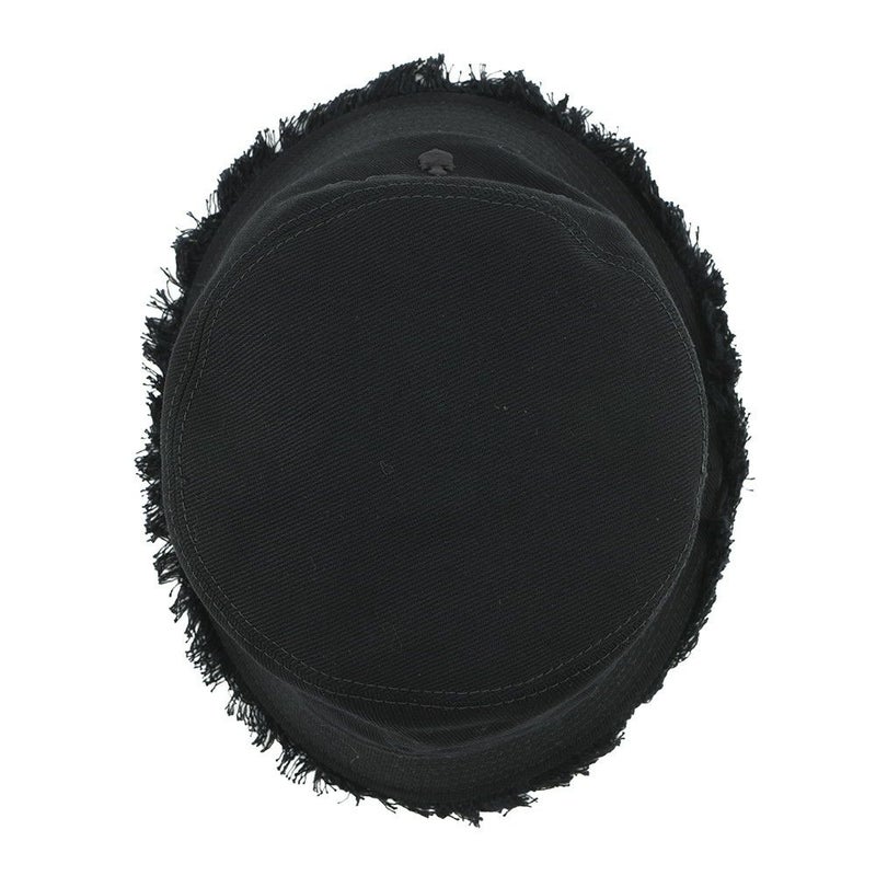 プラダ ハット ドリル ロゴ フリンジ コットン  サイズS PRADA 帽子 バケットハット 黒