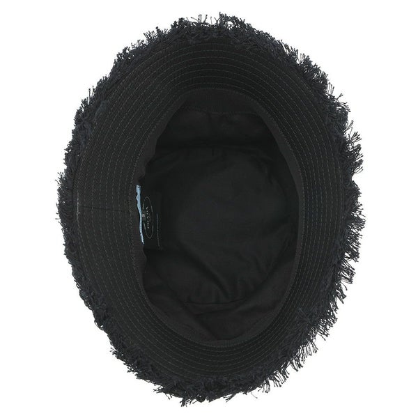 プラダ ハット ドリル ロゴ フリンジ コットン  サイズS PRADA 帽子 バケットハット 黒