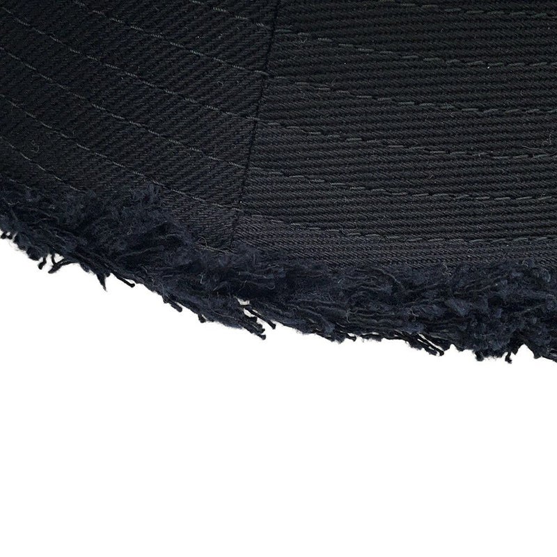 プラダ ハット ドリル ロゴ フリンジ コットン  サイズS PRADA 帽子 バケットハット 黒