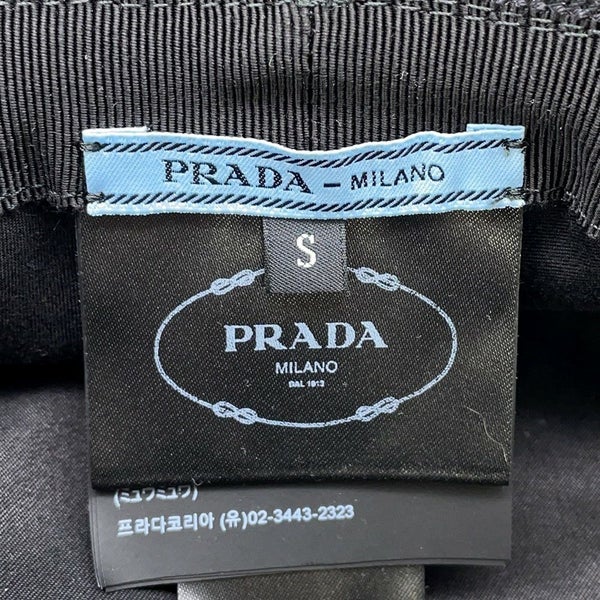プラダ ハット ドリル ロゴ フリンジ コットン  サイズS PRADA 帽子 バケットハット 黒