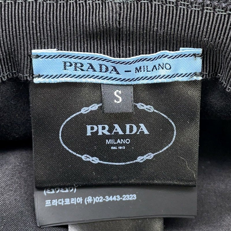 プラダ ハット ドリル ロゴ フリンジ コットン  サイズS PRADA 帽子 バケットハット 黒