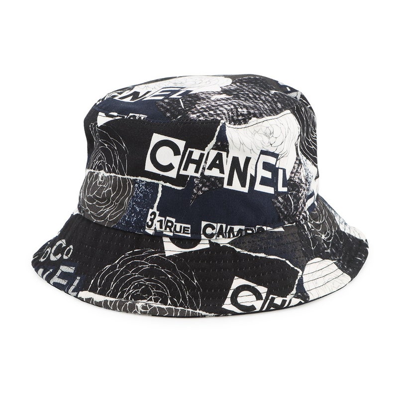 シャネル ハット カメリヤ ココマーク ロゴ コットン サイズM CHANEL 帽子 黒