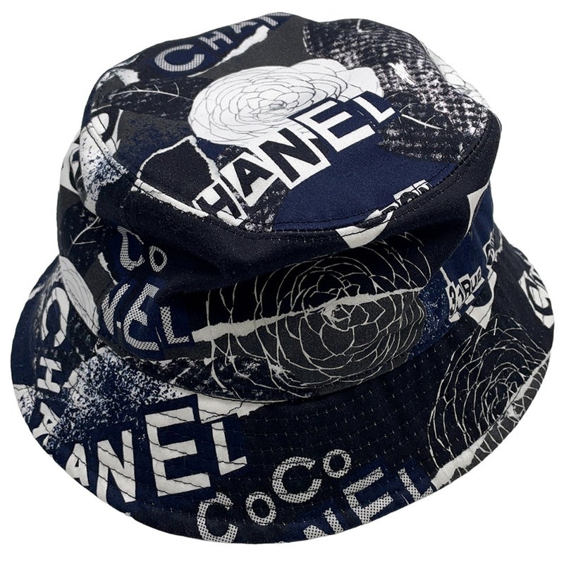 シャネル ハット カメリヤ ココマーク ロゴ コットン サイズM CHANEL 帽子 黒