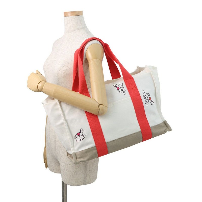 エルメス マザーズバッグ アダダ キャンバス 馬モチーフ HERMES トートバッグ ポーチ付き 白