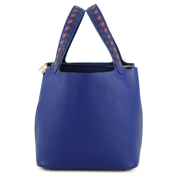 エルメス ハンドバッグ ピコタンロックMM トレサージュ ブルーアンクル/ブリック/ブラック/シルバー金具 エプソン D刻印