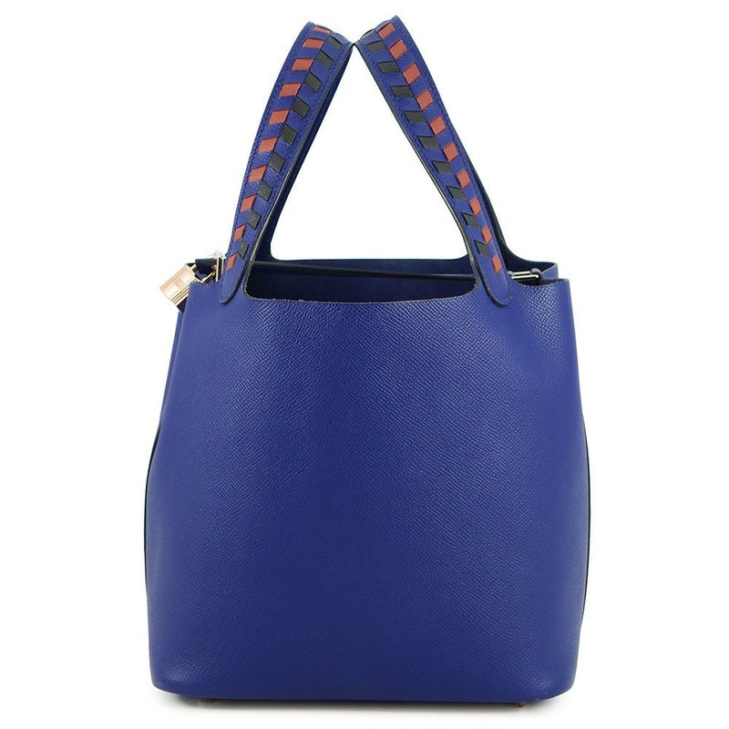 エルメス ハンドバッグ ピコタンロックMM トレサージュ ブルーアンクル/ブリック/ブラック/シルバー金具 エプソン D刻印