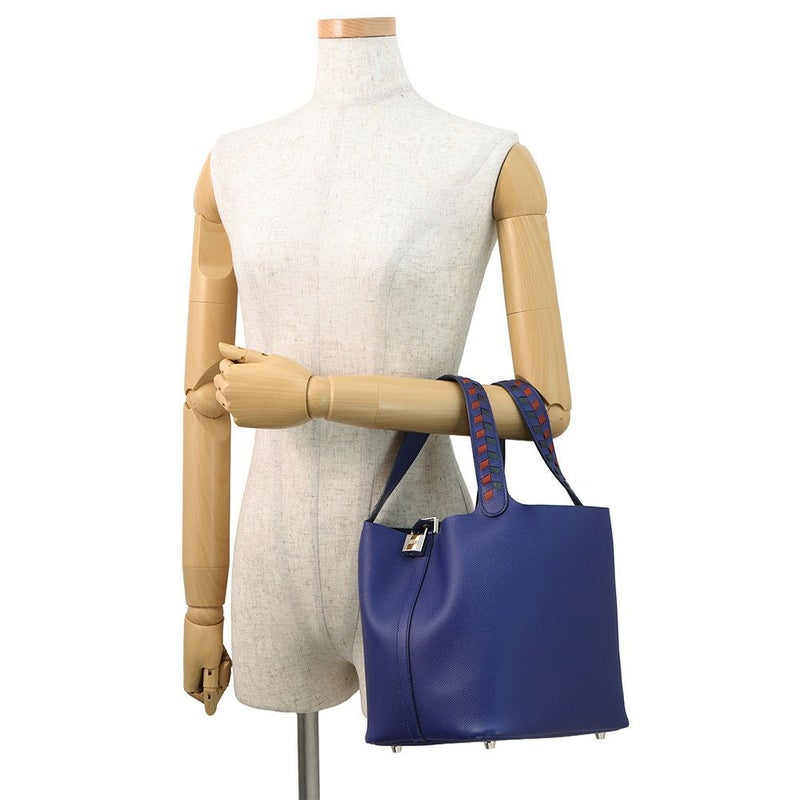 エルメス ハンドバッグ ピコタンロックMM トレサージュ ブルーアンクル/ブリック/ブラック/シルバー金具 エプソン D刻印