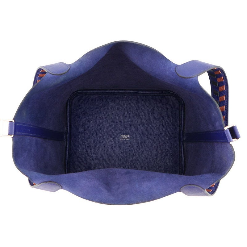 エルメス ハンドバッグ ピコタンロックMM トレサージュ ブルーアンクル/ブリック/ブラック/シルバー金具 エプソン D刻印