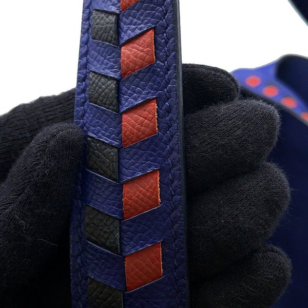 エルメス ハンドバッグ ピコタンロックMM トレサージュ ブルーアンクル/ブリック/ブラック/シルバー金具 エプソン D刻印