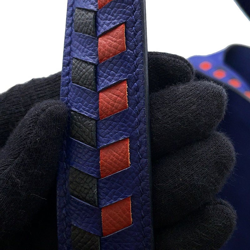 エルメス ハンドバッグ ピコタンロックMM トレサージュ ブルーアンクル/ブリック/ブラック/シルバー金具 エプソン D刻印