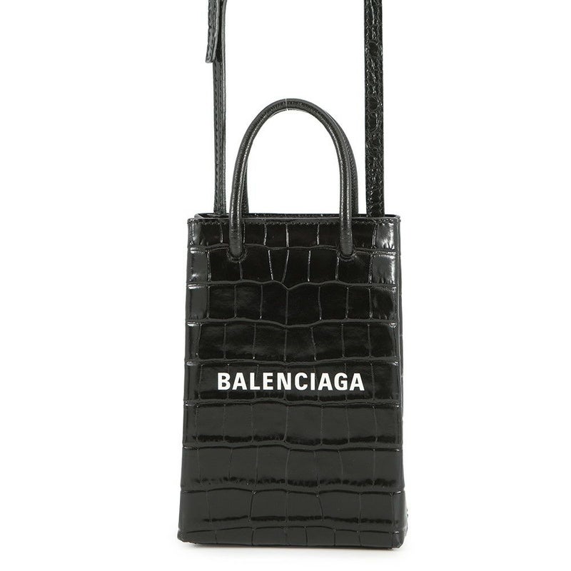バレンシアガ ショルダーバッグ ショッピング フォンホルダーバッグ クロコ型押しレザー 593826 BALENCIAGA 黒