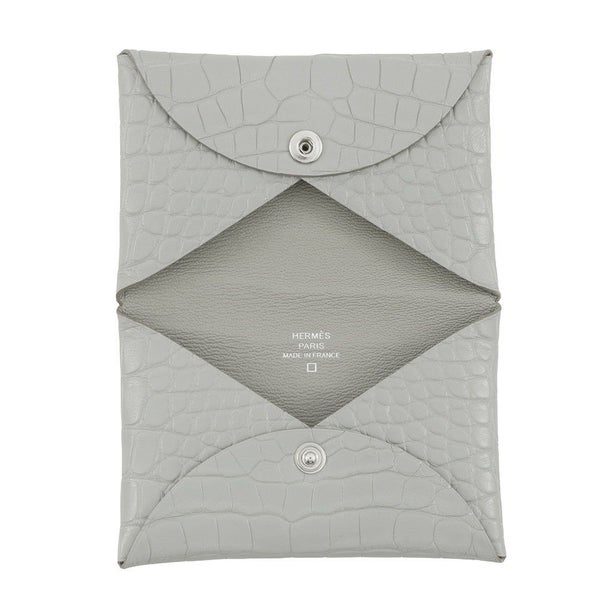 エルメス カードケース カルヴィ パールグレー アリゲーターマット B刻印 HERMES 名刺入れ