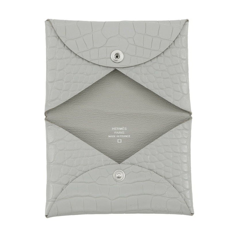 エルメス カードケース カルヴィ パールグレー アリゲーターマット B刻印 HERMES 名刺入れ