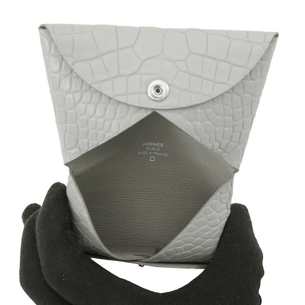 エルメス カードケース カルヴィ パールグレー アリゲーターマット B刻印 HERMES 名刺入れ