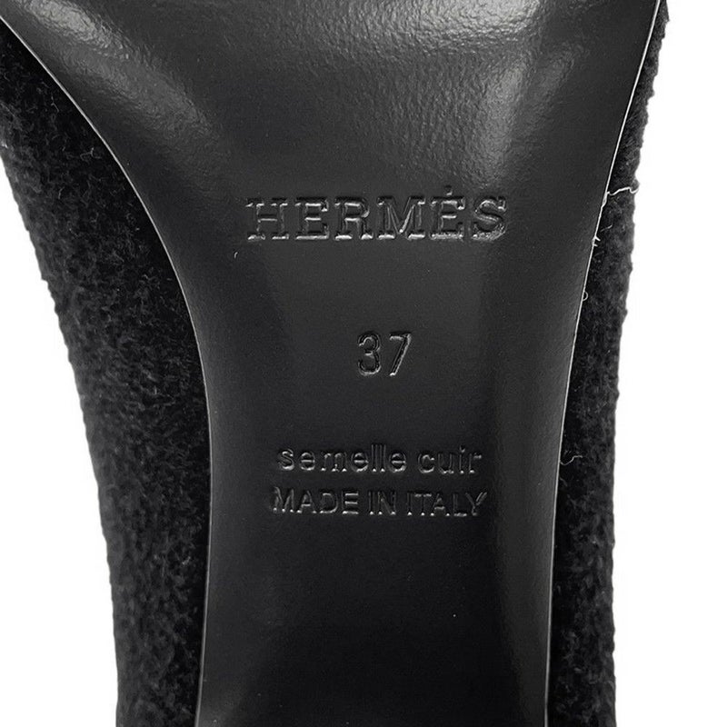 エルメス ショートブーツ ジェナ60 ニットシュニ―ル/カーフレザー レディースサイズ37 HERMES 靴 黒