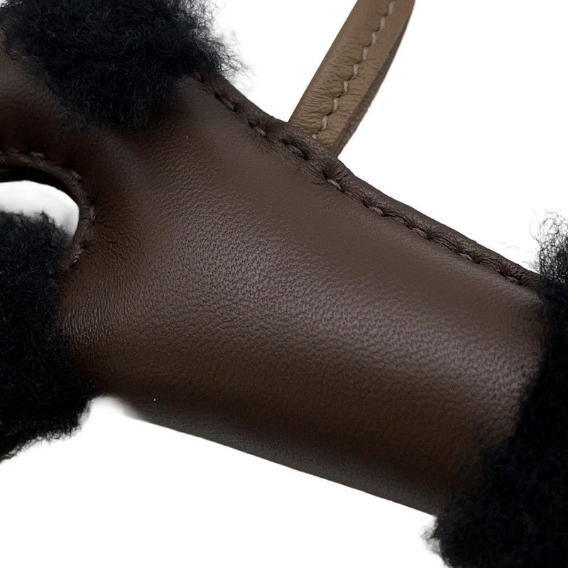 エルメス バッグチャーム バディ ショコラ/ブラック/エトゥープ ラムスキン/ムートン W刻印