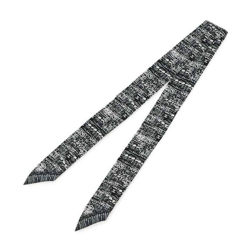 シャネル スカーフ ココマーク ロゴ シルク CHANEL 黒 白