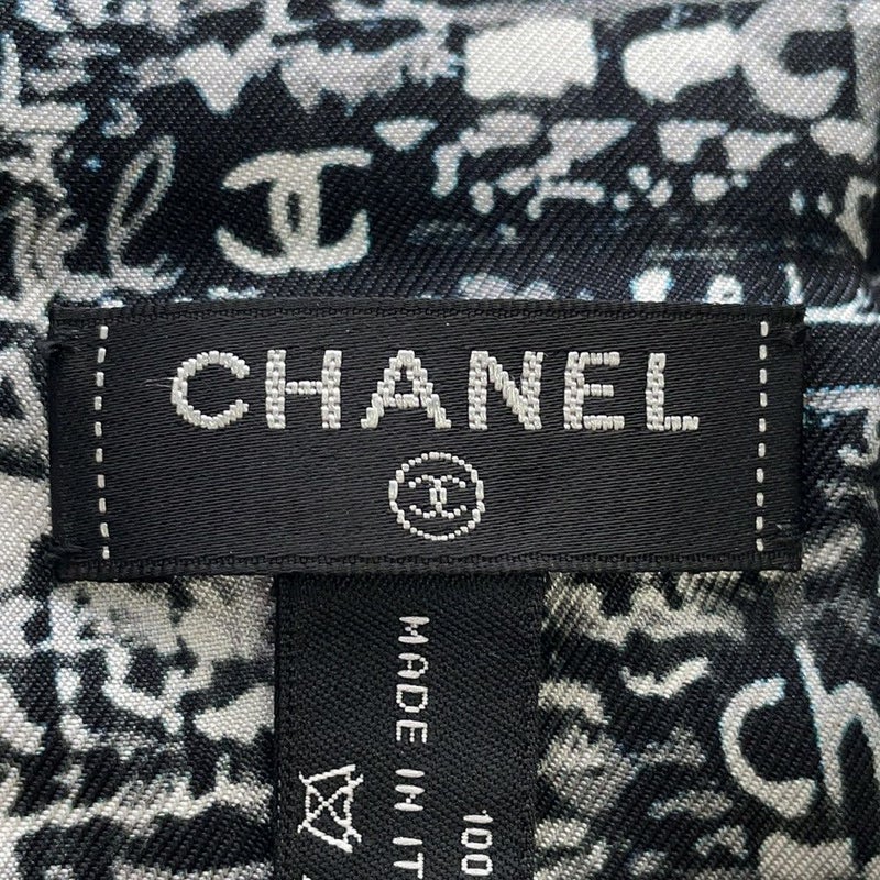 シャネル スカーフ ココマーク ロゴ シルク CHANEL 黒 白
