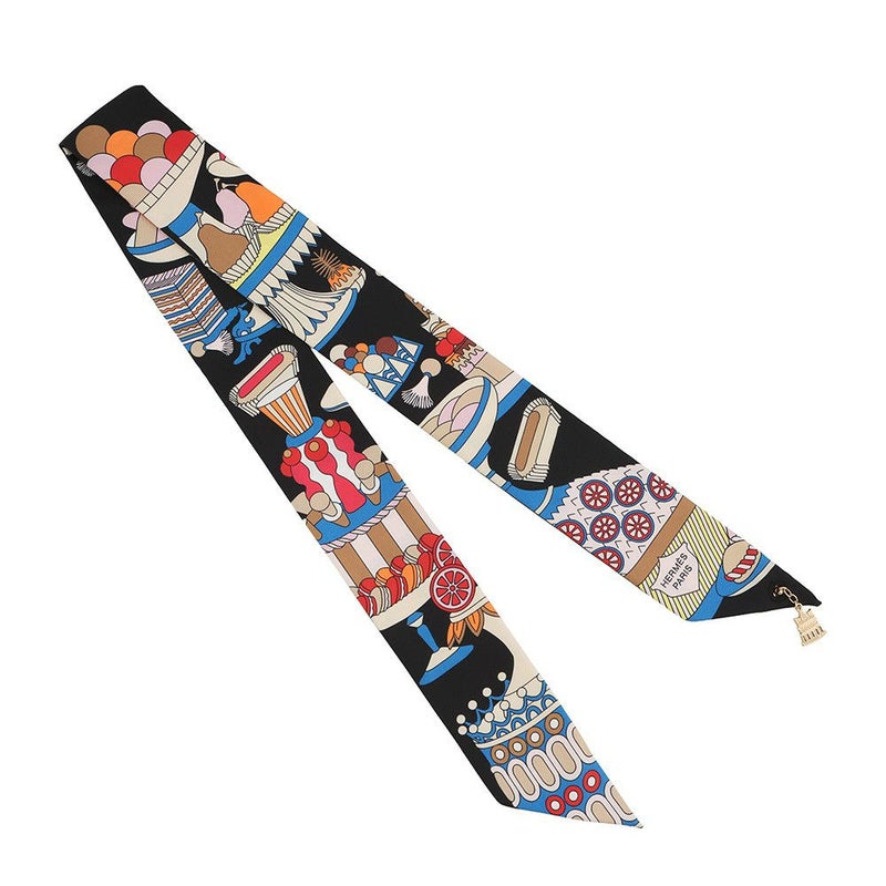 エルメス スカーフ ツイリー ラ パティスリー フランセーズ チャーム HERMES シルク 2023秋冬 ツイリー創立20周年 黒