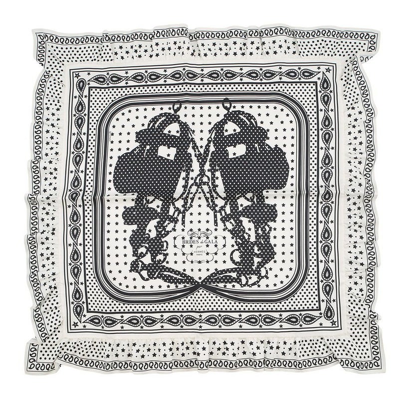 エルメス スカーフ カレ70 バンダナ フリル ブリッド・ドゥ・ガラ・ドット シルク HERMES 2024春夏 白 黒