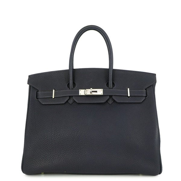 エルメス バーキン35 ブルーインディゴ/シルバー金具 トゴ □H刻印 HERMES Birkin ハンドバッグ 黒